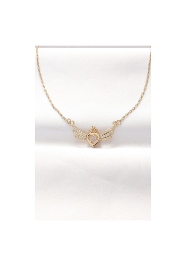 Forwhat Zarif Kadın İçin Golden Çelik Zirkonlu Kalpli Kanat Kolye Metalik