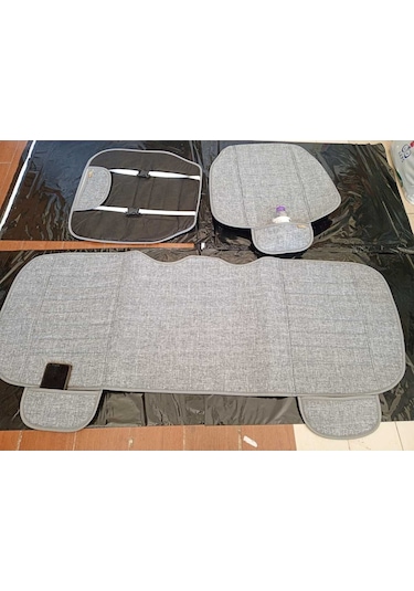 Keten Su Geçirmez Ön Arka Araba Koltuk Minderi 3'lü Oturak Cepli Gri