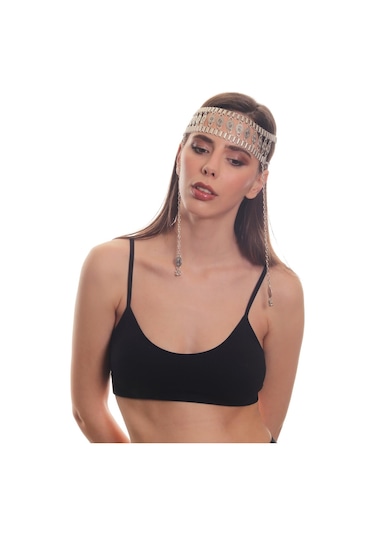 Labalaba Kadın Antik Gümüş Kaplama Zincirli Geniş Bant Tasarım Saç Zinciri Gümüş