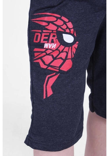 Markahit Spiderman Baskılı Yüksel Bel Cepli Erkek Çocuk Siyah Kapri Şort Antrasit