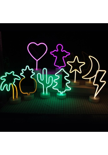 Symbee Çift Renkli Led Palmiye Desenli Masa Lambası, Yatak Odası Dekorasyonu Ve Usb Gece Lambası, Usb + 3xaa Pil İkili Kullanim Pil Dahil Değil Diğer