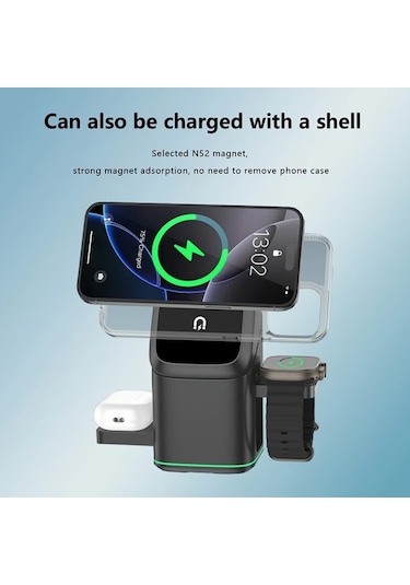 Topshop1 3ü 1 Arada Siyah Kablosuz Manyetik Dönebilir Katlanabilir Seyahat Şarj Cihazı