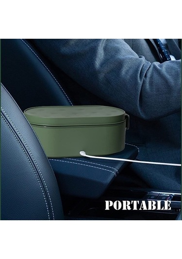 Paslanmaz Çelik 304 Malzemeden Üretilen Taşınabilir Elektrikli Isıtmalı Öğle Yemeği Saklama Kabı, Araç İçi Kullanıma Uygun Yeşil