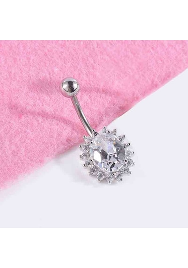 Chavin Komple Taşlı Çiçek Göbek Piercing et13 Beyaz