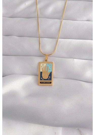 316l Çelik Gold Renk Karışık Mineli El Figür Tarot Kolye Çok Renkli