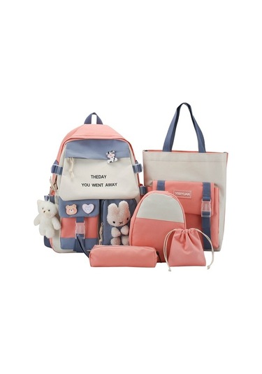 Xc Space Rahat Naylon Renk Eşleştirme Sevimli Kız Büyük Kapasiteli Okul Çantası Xakacj Açık Pembe