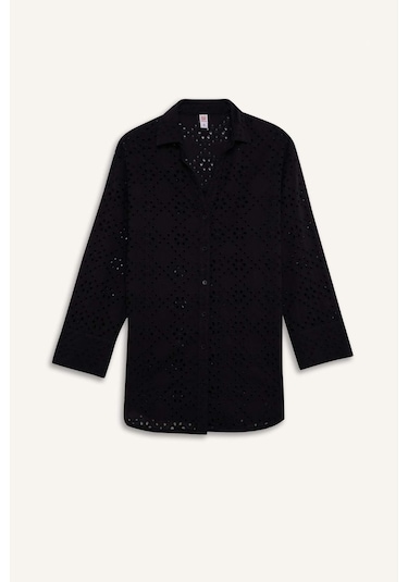 Defacto Regular Fit Pamuklu Brode Plaj Gömleği-fall İn Love C0506ax25smbk27 Siyah
