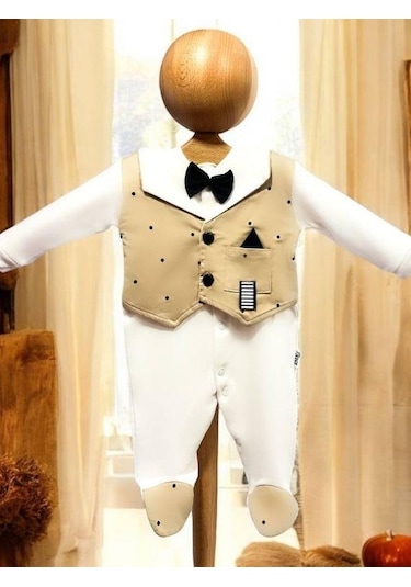 Cantoy Erkek Bebek Smokin Tulum-15297 Bej
