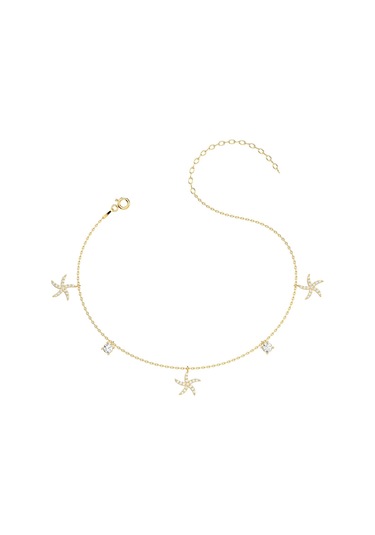 İndigo Takı Minik Deniz Yıldızı Altın Kaplama Gümüş Halhal Çok Renkli