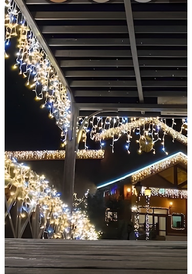 2M Saçak Led 144 Ledli 16 Saçaklı Eklenebilir IP65 Dış Mekan Gün Işığı Beyaz Flaşlı Led Işık Yılbaşı Süsü Ev Süsleme