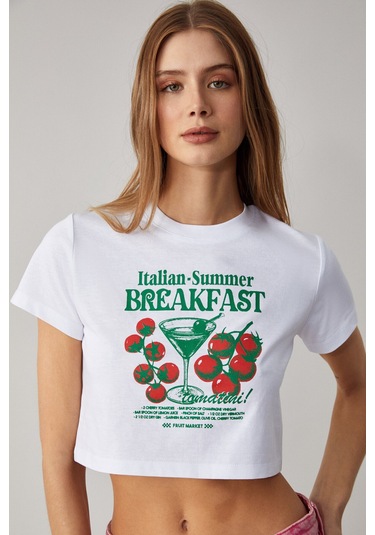 BELVETH Kadın Bisiklet Yaka Oversize Beyaz T-Shirt