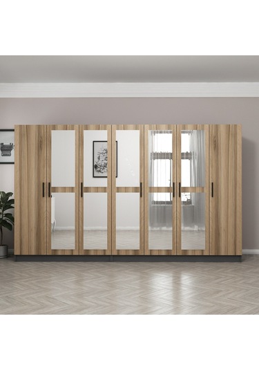 Minar Kale 7 Kapaklı 5 Aynalı 4 Çekmeceli Dolap Antrasit Dore 210cm