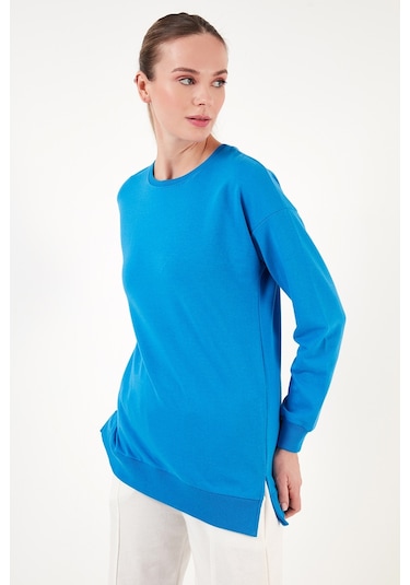 Lela Pamuklu Regular Fit Bisiklet Yaka Basic Bayan Sweat 5863569 Turkuaz