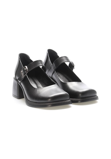 Hakiki Deri Kadın Kalın Topuklu Ayakkabı 217za880-03 Siyah