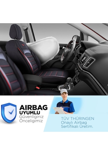 Panda Special Serisi Jakar Kumaş Oto Koltuk Kılıfı - Siyah - Kırmızı