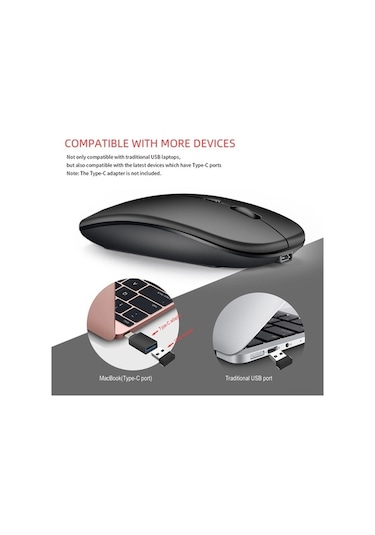 Dancemonkey Şarj Edilebilir Kablosuz Mouse, 3 Hızlı Dpı, Sessiz Tasarım, Type-c, Taşınabilir Optik Optik