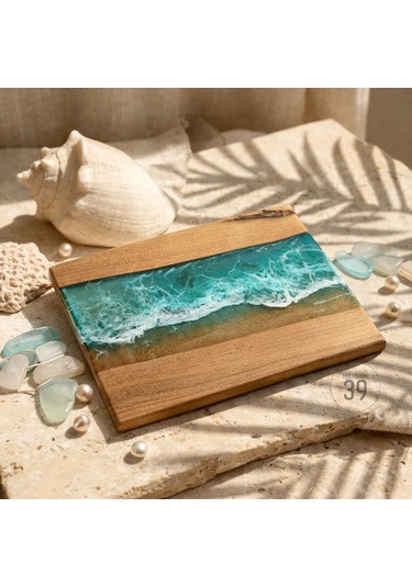 Bright Ocean Ceviz & Epoksi Sunum Tahtası 24x32 Cm Ceviz