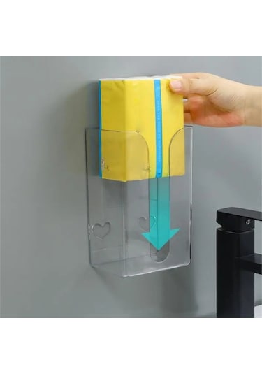 Şeffaf Duvara Monte Kağıt Mendil Dikdörtgen Duvar Kağıt Mendil Tutucu Çivi Olmadan Duvar Kutu Mendil Banyo Mutfak Için