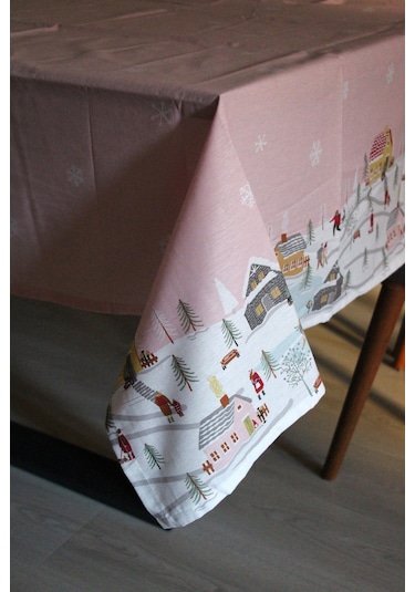 Pamuklu Yılbaşı Noel Temalı Kumaş Masa Örtüsü 150x200 Ebat 2025-knrev Pembe