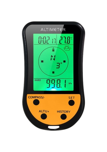 Dış Mekan 8 Fonksiyonlu Dijital Yükseklik Ölçer - Barometre, Kompas, Termometre, Hava Durumu, Saat, Takvim İle Lcd Işık Ekranı Siyah-sarı