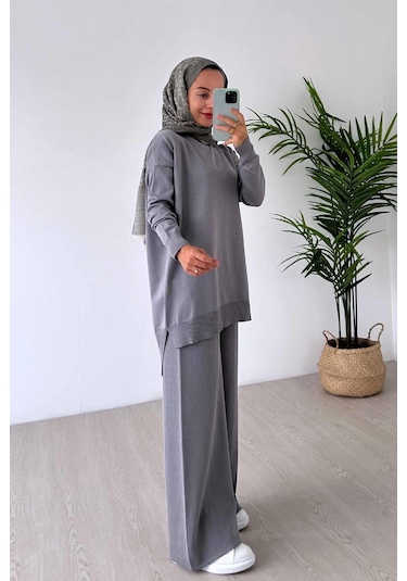 Ka Hijab Işıltılı Merserize Takım - Gri