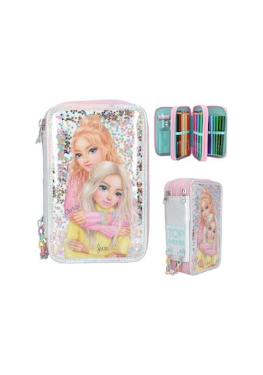 Top Model 3 Katlı Kalem Kutusu- Konfeti Motifli Çok Renkli