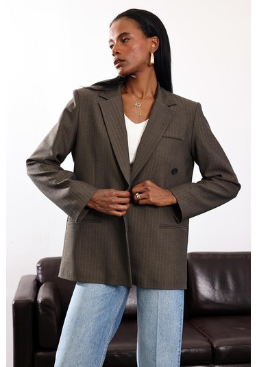 Koyu Haki Düğmeli Oversize Ceket 17255 Koyu Haki