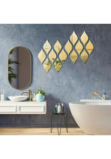 Su Damlası Pleksi Ayna 14x7cm 5 Adet - Gold Gold