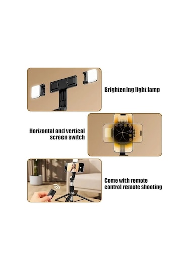 Apple Uyumlu iPhone  14  R1s-l Mini Led Fill Light Tripod Selfie Stick 3 İn 1