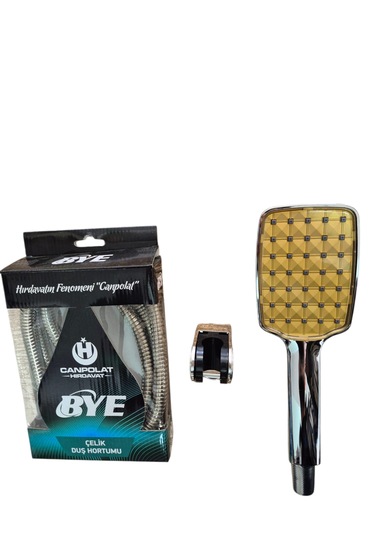 Bye 1.kalite Büyük Kafa Gold Renk Kare Başlık Ve Duş Hortumu Seti Krom - Altın