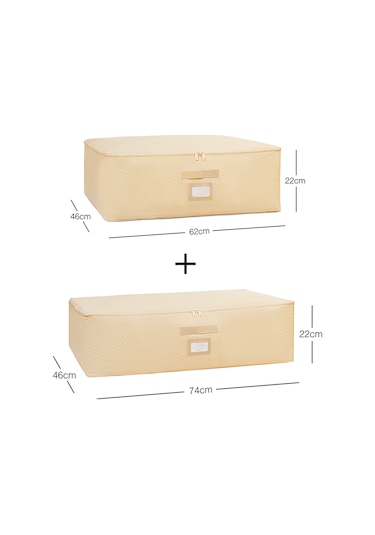 Ocean Home Textile 2'li Bej Balıksırtı Baza Altı Hurç Set