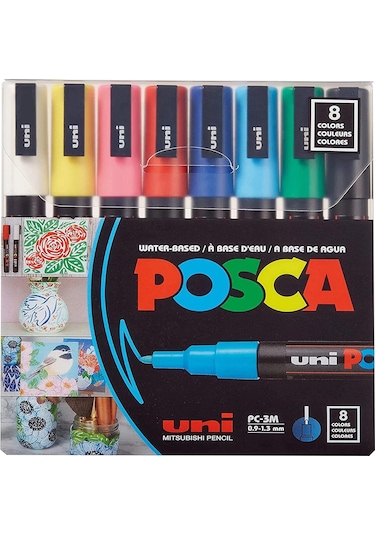 Uni Posca 3M Boyama Markörü Ana Renkler 8'li Set