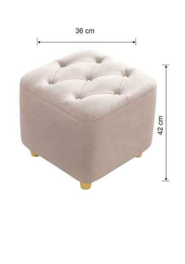 Most Hallow Kapitoneli Kare Puf 03 Bej Kadife Kumaş Evinize Tesl