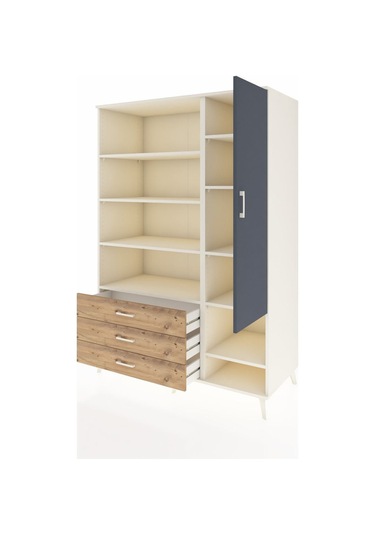 Kronos Dolap 9 Raflı 3 Çekmeceli Tek Kapaklı 132x59x195 Aytaşı-antrasit/çam Antrasıt/atlas Çam