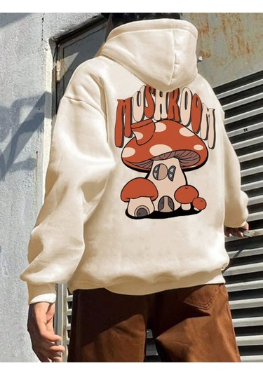 Unisex Mushroom Baskı Kapüşonlu Sweatshirt 001