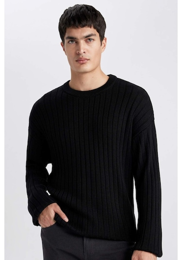 DeFacto Relax Fit Bisiklet Yaka Basic Düz Triko Kazak B9723AX24SPBK81