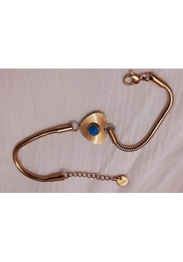 Giftworld Çelik Gold Nazar Boncuklu Kalpli Bileklik Altın