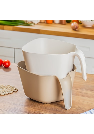Porsima G-575 2 Parça Çok Amaçlı Plastik Süzgeç Bej Beyaz