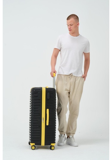 Keo-plus Siyah-sarı Büyük Boy Silikon Kırılmaz Pp Valiz Siyah - Sarı