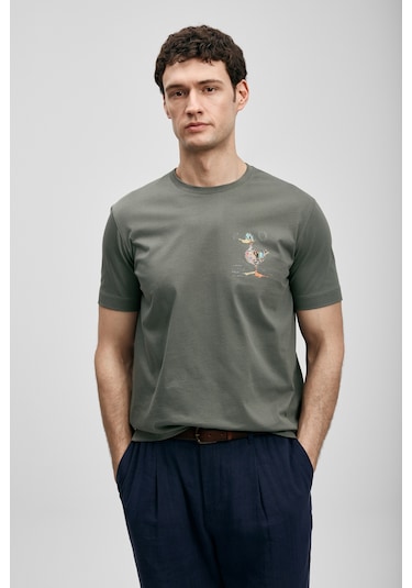 Lufian Fınx Modern Grafik T- Shirt Koyu Yeşil Koyu Yeşil 111020313100610