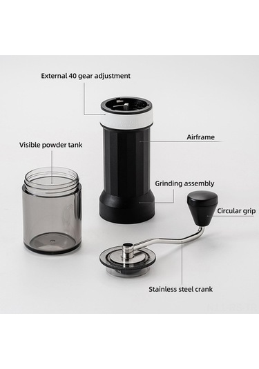 Createtech 40 Seviye Ayarlı Manuel Kahve Değirmeni - Çift Rulmanlı, Portatif Seyahat & Kamp Espresso Öğütücü Beyaz Beyaz