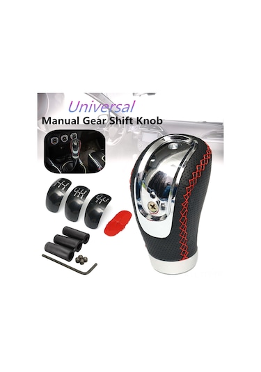 Dianziye Araçlar İçin Evrensel Vites Topu, Metal+pu Deri, 3 Adet Değiştirilebilir Kapağı 5 Ve 6 Vites , Somunlu Montaj Siyah