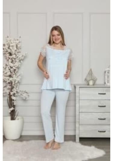 Limissi 2208 Mavi Hamile Lohusa Dantelli Pijama Tk