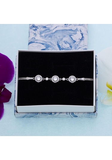 Nagiss Yuvarlak Zirkon Taşlı 925 Ayar Gümüş Kadın Bileklik