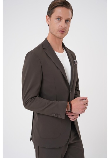 Comfort Fit Mono Yaka Torba Cep Casual Toprak Ceket C 707 Toprak