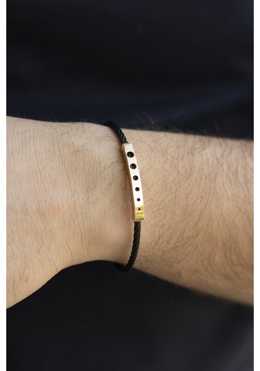 Örme Çelik Kelepçe Ve 14 Ayar Altın Erkek Bilekliği N11.7068 Sarı Altın