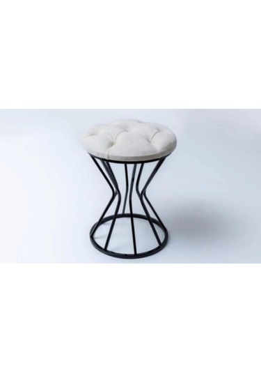 Metal Ayaklı Lüks Puf Tabure Kara Inci Pembe