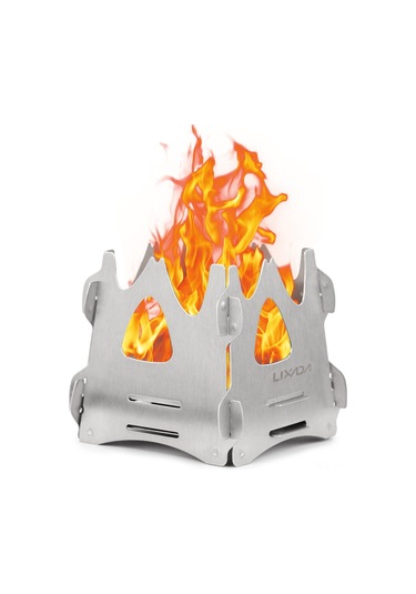 Jeemson Çelik Paslanmaz Katlanabilir Dört Kenarlı Odun Fırını - Hızlı Isıtma, Çoklu Havuzlu, Kamp Ve Doğa Seyahatleri İçin Gümüş