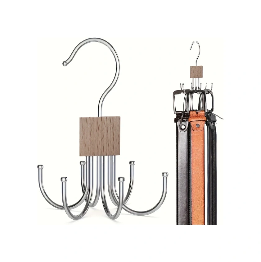 Gateesat 1 Adet Döner Kancalı Ahşap Askılık - Kemer, Sütyen, Kravat, Fular Organizatörü Ahşap