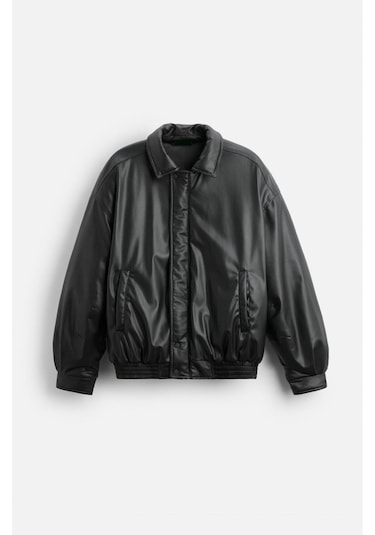 Unisex Yeni Sezon Kapitone Dolgulu Oversize Vintage Siyah Deri